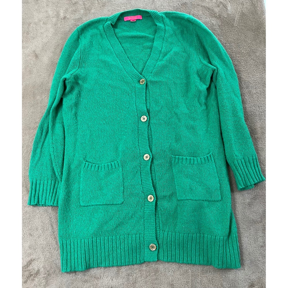 Lilly Pulitzer Leonette Botanical Garden Long Cardigan Sweater womens, XL, green